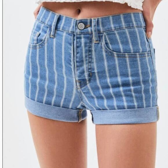PacSun Subdued Stripe Denim Shortie Shorts Size 27 - Picture 1 of 5